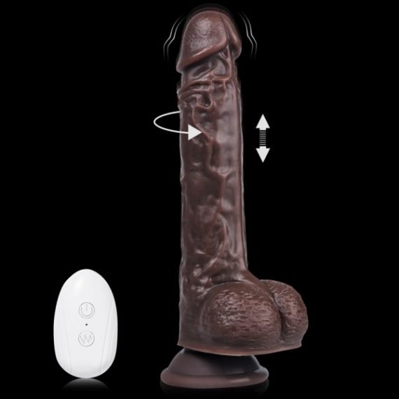 Thrusting & Vibrating Remote Control Silicone Dildo in Brown bigshocked VD1013