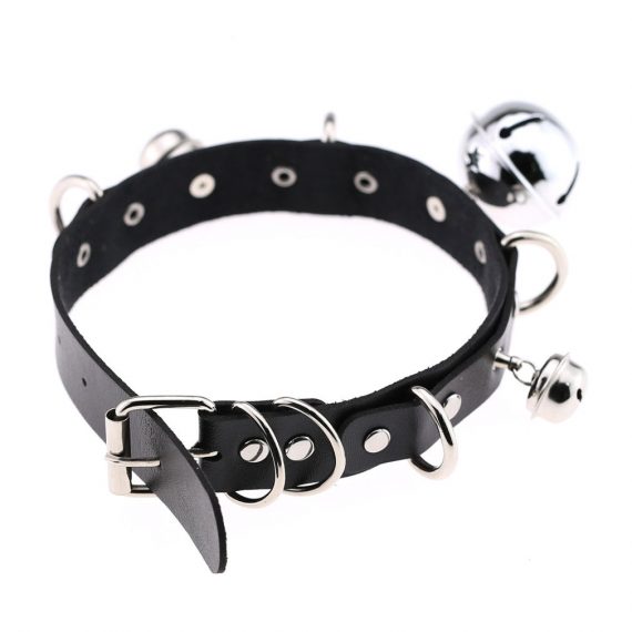 SM Erotic Accessories Big Bell Faux Leather Collar Lovemesex rwb-Black Collar