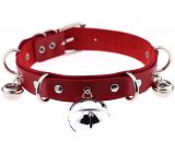 SM Erotic Accessories Big Bell Faux Leather Collar Lovemesex rwb-Red Collar