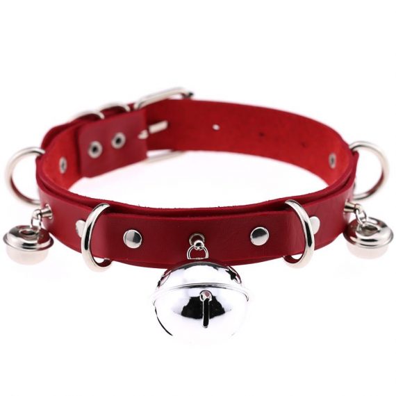 SM Erotic Accessories Big Bell Faux Leather Collar Lovemesex rwb-Red Collar