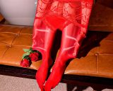 Anti-hook Wire Pantyhose Stockings Lovemesex vf-Red-L-Open Toe