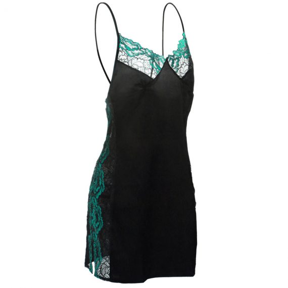 Lace Temptation Silk Garter Nightgown Stocking Stretch Ice Silk Pajamas 7168 Lovemesex sv-Green-One Fit All