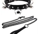 SM Erotic Accessories Big Bell Faux Leather Collar Lovemesex rwb-Black Collar + Black Chain