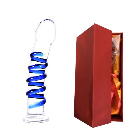 Blue Spiral Glass Dildo SexToySupply.com BL04